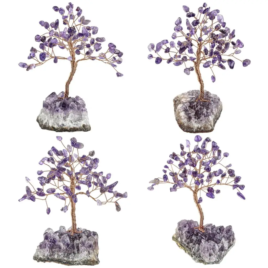 Lucky Money Crystal Tree Mini Pine Tree Natural Rough Amethyst Cluster Base Table Decor Home Ornaments Stone Craft Gifts