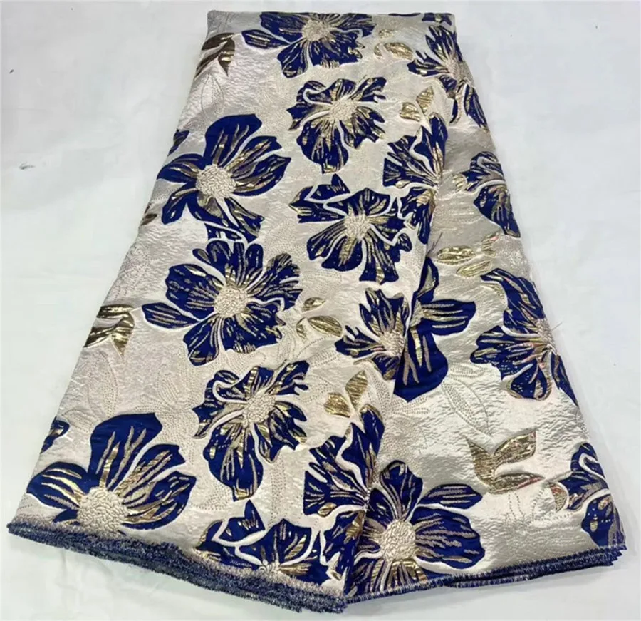 

Blue African Brocade Jacquard Fabric Gilding Lace Cloth 5Yard Nigerian Floral Damask Material Africaine Brocard Tissu DJB29