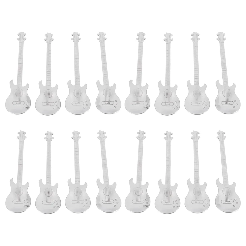 

HOT SALE Guitar Coffee Teaspoons,16 Pcs Stainless Steel Musical Coffee Spoons Teaspoons Mixing Spoons Sugar Spoon(Silver)