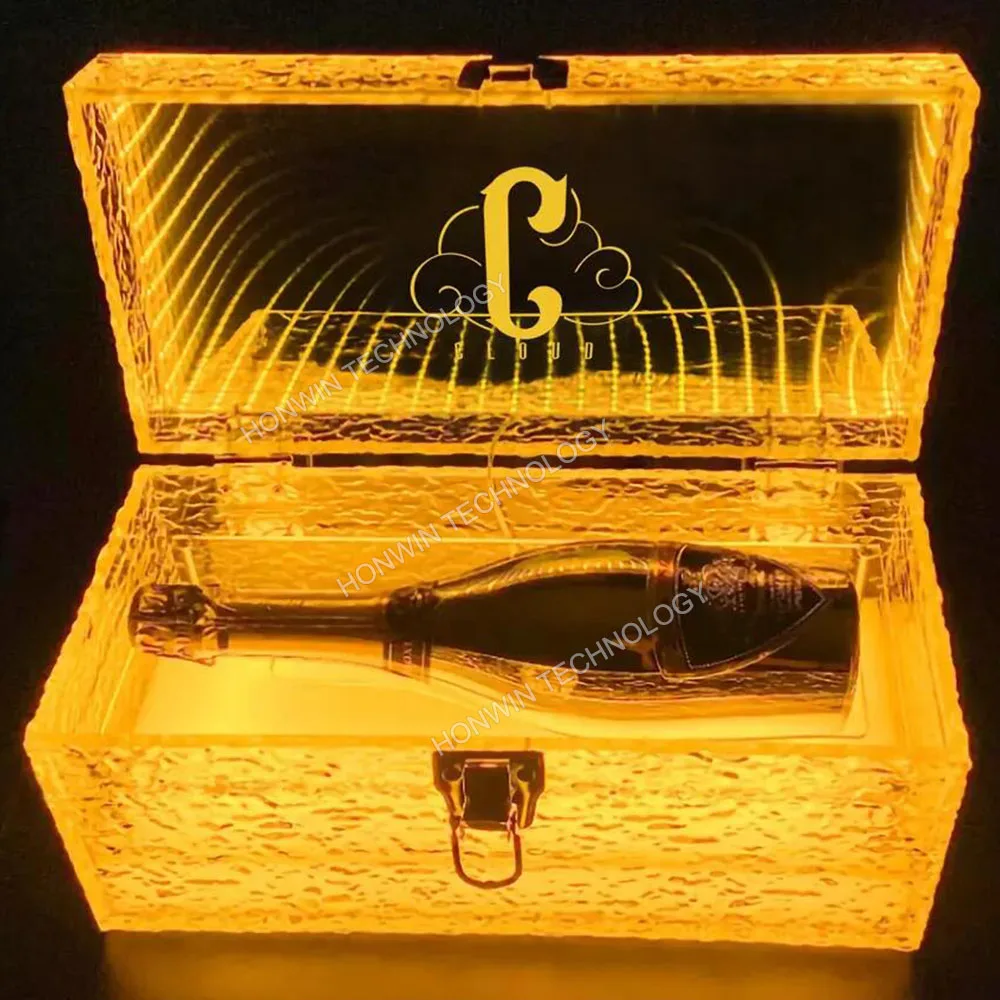 

Gold Luxury VIP Service Moet Champagne LED Briefcase Dom Single Bottle Carrier Box Wine Suitcase Ace Storage Glass Display Case