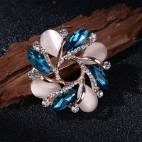 yw gairu fashion opal rhinestone blue crystal alloy wreath brooch clothing accessories bauhinia flowers jewelry for girlfriend