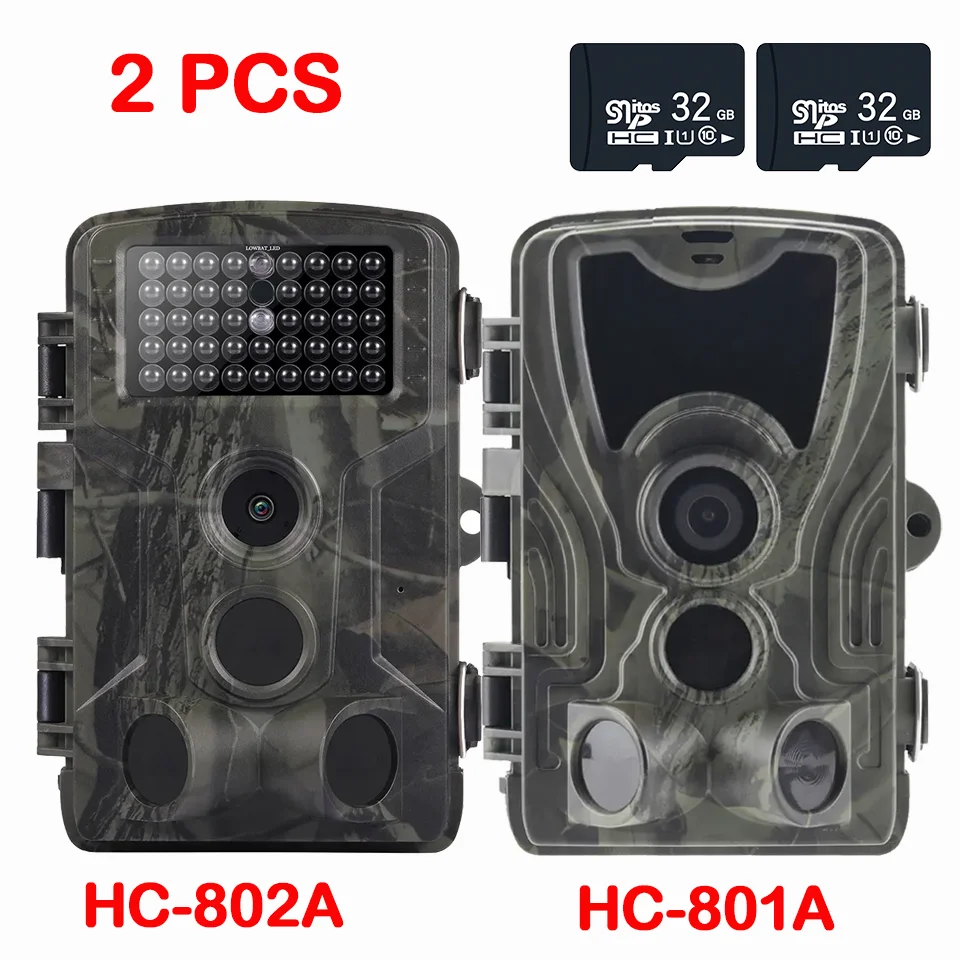 

2Pcs Wildlife Trail Camera for Hunting Outdoor Video Photo Trap Infrared Night View Motion Detection, HC-801A, 24MP, 2.7K HC-802