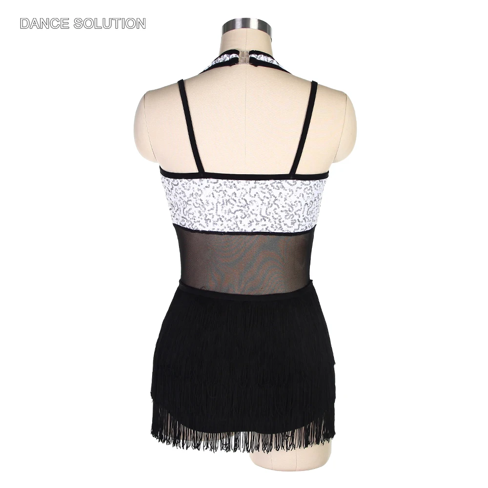 Черный спандекс с белыми блестками лиф Джаз танцевальный костюм кисточкой Skir для
