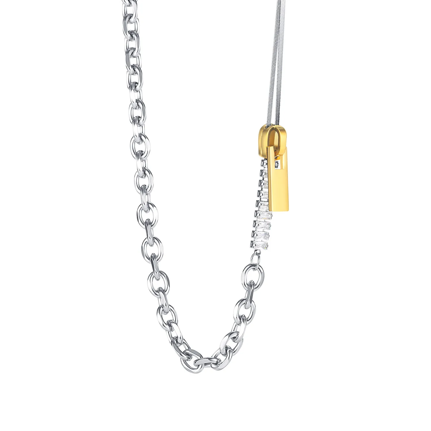 

Cool Wind Niche Design Spliced Chain Titanium Steel Zipper Necklace Stainless Steel Clavicle Chain for Women