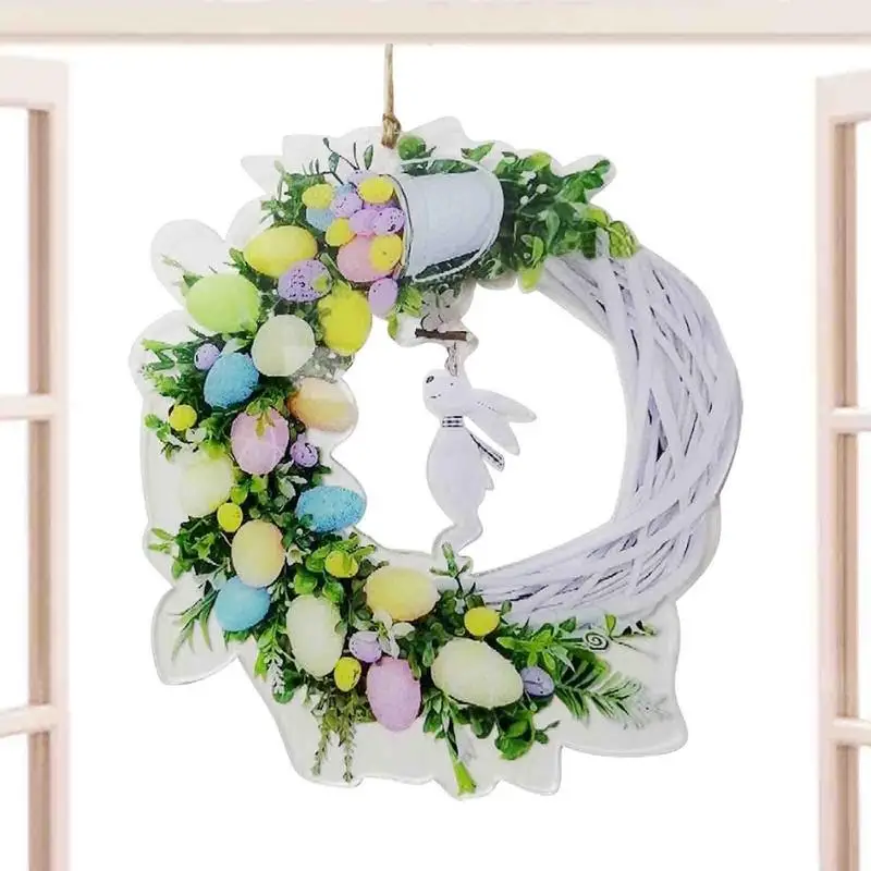 

Easter Door Wreath 2D Acrylic Easter Bunny Wreaths Spring Garland Ornament With Pastel Eggs And Twigs For Window Front Door Wall