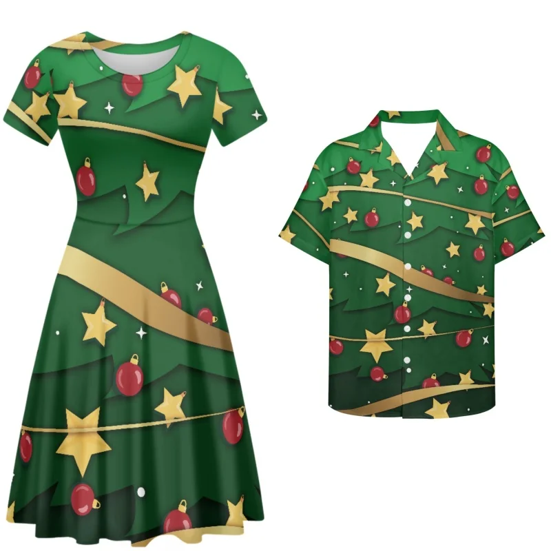 

Cumagical Print On Demand Autumn Winter New Products Women's Midi Dress Sexy Christmas Tree Design Party Dress Couple Outfit