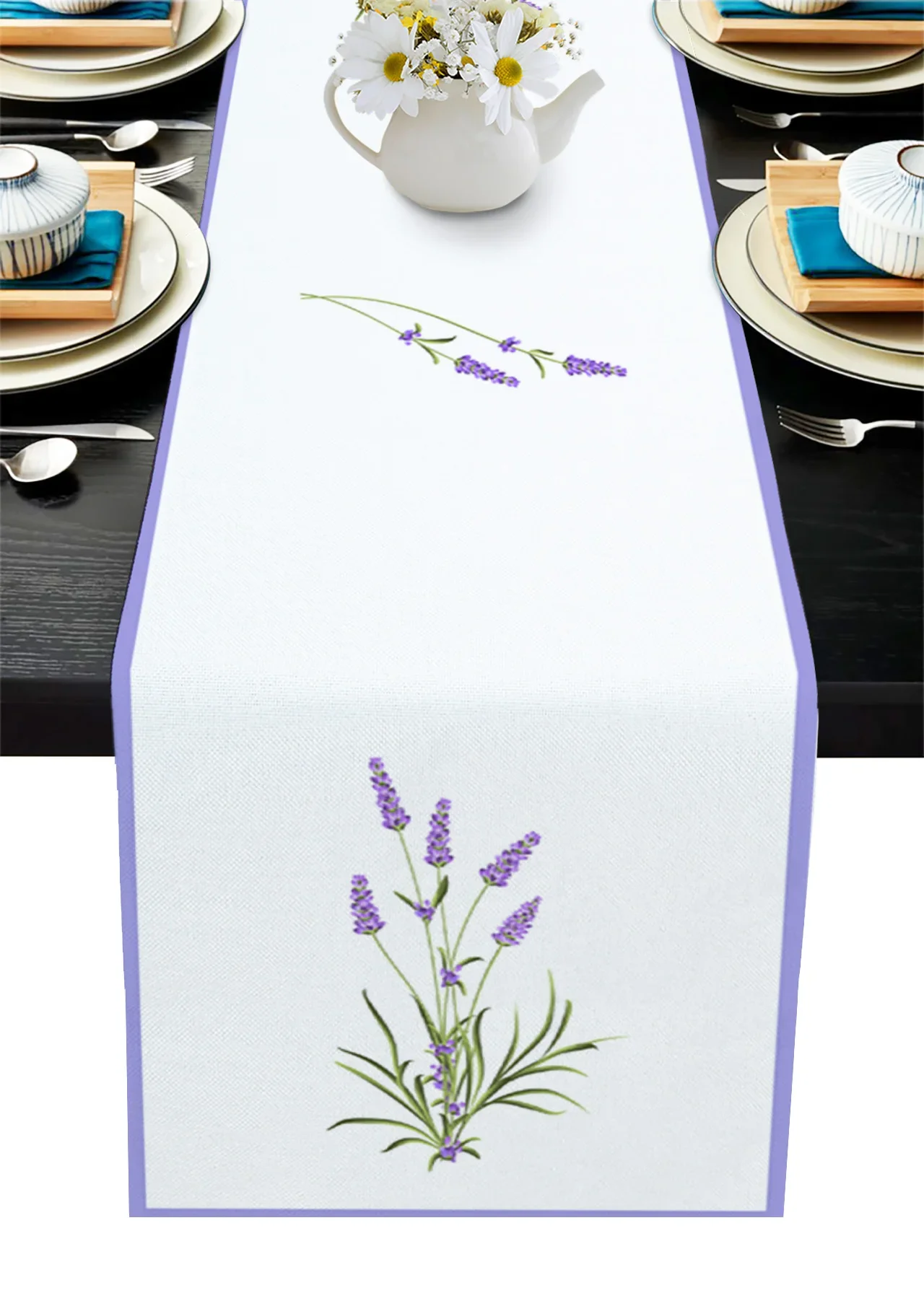 Фиолетовый цветок лаванды романтические льняные дорожки для стола украшение