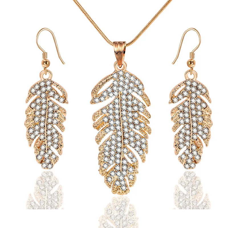 

Женский комплект украшений FEN49 в этническом стиле, ожерелье и серьги с подвеской в виде листьев с кристаллами