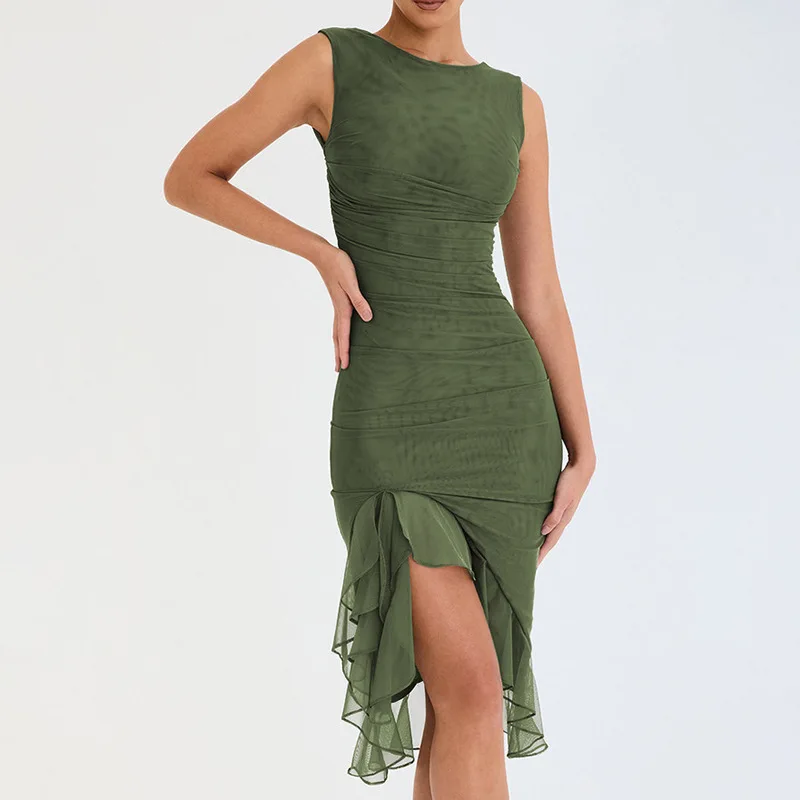 

Irregular Short Dress Sexy Womens Party Evening Dresses Solid Color Sleeveless Tight Backless Elegant Ladies Clothes 2023 Summer