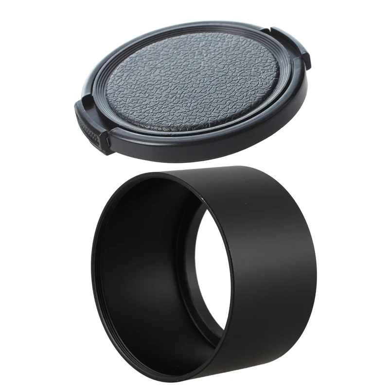 

1Pcs Textured Black Plastic 52Mm Lens Cover Cap For Camera & 1Pcs Camera Filter Screw-In Mount 52Mm Metal Tele Lens Hood Shade