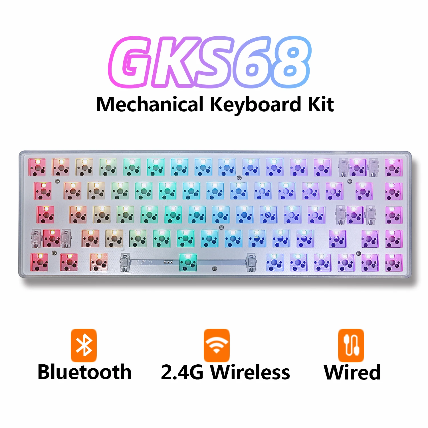 GKS68 Bluetooth 2.4G Wireless Customized Mechanical Keyboard Kit 60% hot-swappable RGB Backlit PCB DIY 3 Mode
