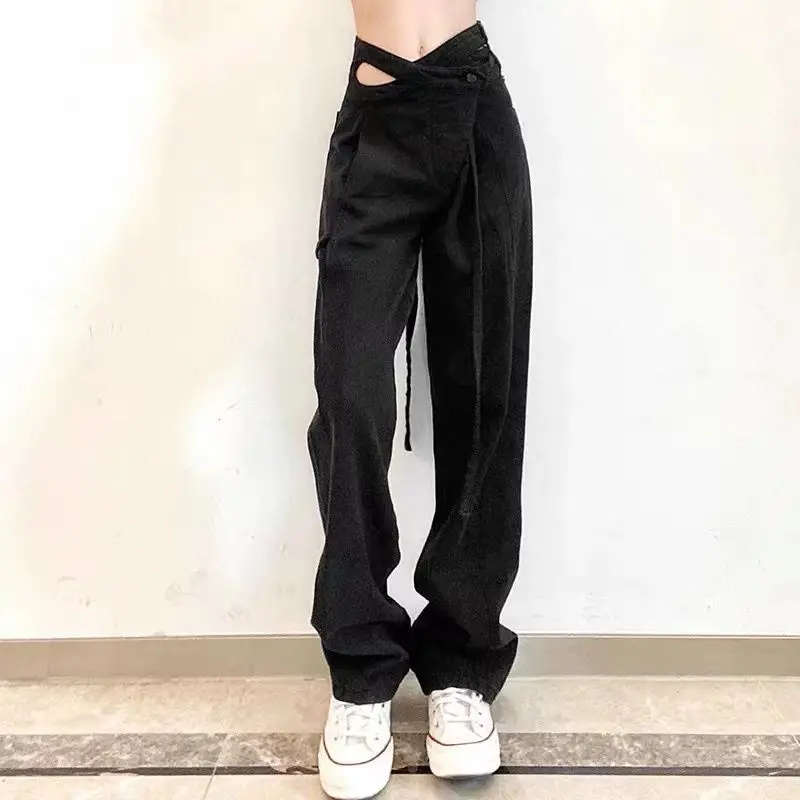 

2022 Spring and Autumn New Streetwear Baggy Jeans Korean Fashion Loose Straight Wide Leg Pants Female Denim Trousers L311
