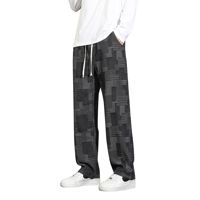 Blue Black Plaid Jeans Men Fashion Retro Straight Jeans Men Japanese Streetwear Hip-hop Loose Denim Pants Mens Trousers S-3XL