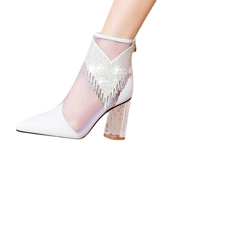 Новые женские сетчатые сандалии ботинки летняя обувь на высоком каблуке модная