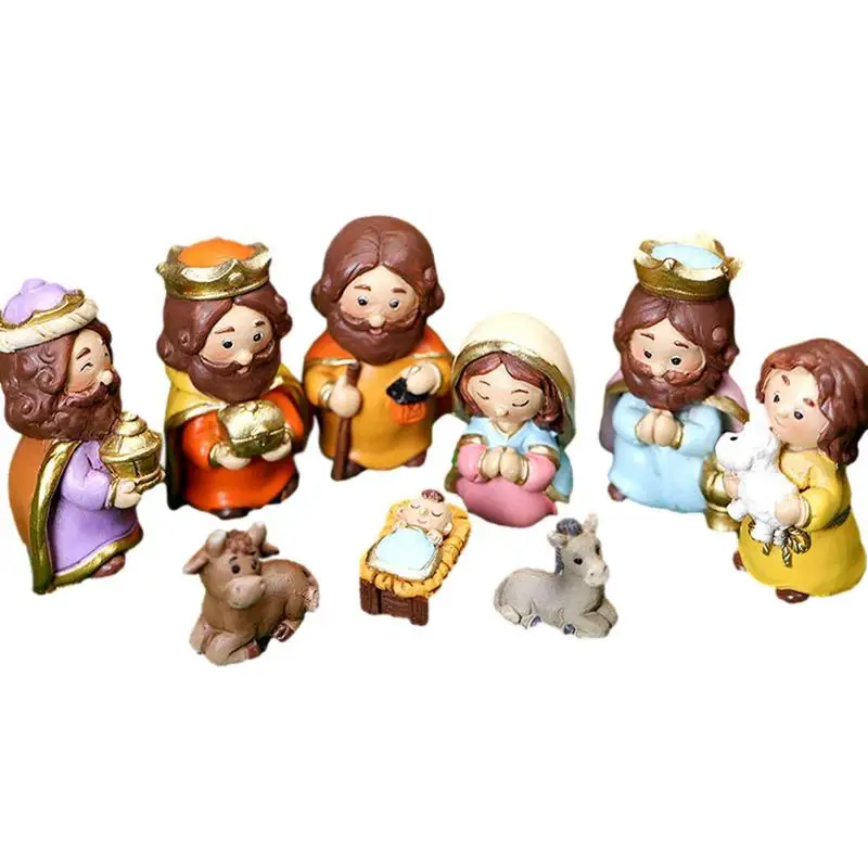 

10pcs Nativity Sets for Christmas Resin Manger Scene Ornaments Jesus Figurines Sets with Virgin Mary Figures Nativity Statue