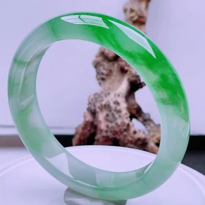 

Natural Green Two-color Burmese Jadeite 54mm-64mm Bracelet Elegant Princess Jewelry Best Gift for Mom and Girlfriend