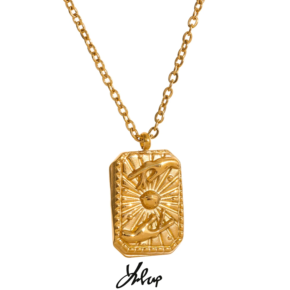 

Женская цепочка из нержавеющей стали Yhpup, креативная золотая цепочка с квадратной геометрической подвеской, текстурное ожерелье, модные юв...