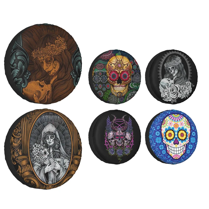 

Sugar Skull Woman With Engraving Style Tire Cover Wheel Protectors Weatherproof Universal for Jeep Trailer RV SUV Truck Camper