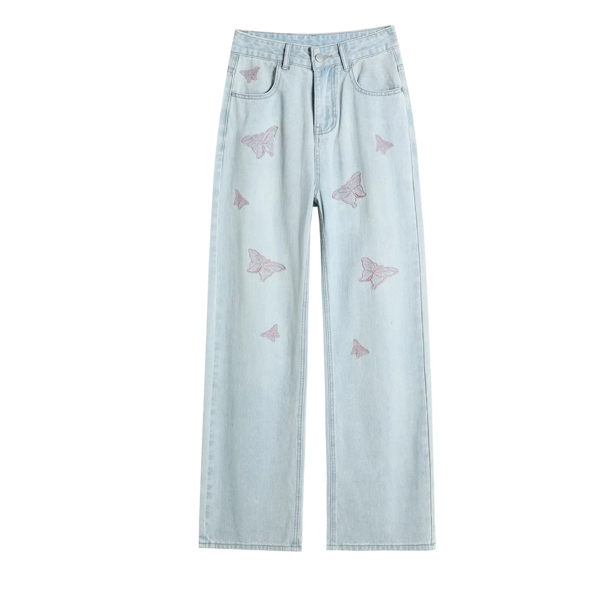 ZHISILAO новые джинсы с принтом бабочки женские синие классические прямые джинсовые