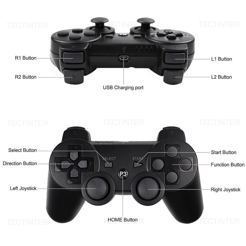Беспроводной игровой геймпад с поддержкой Bluetooth для PS3, ПК и консоли Play Station 3 с встроенной вибрацией.