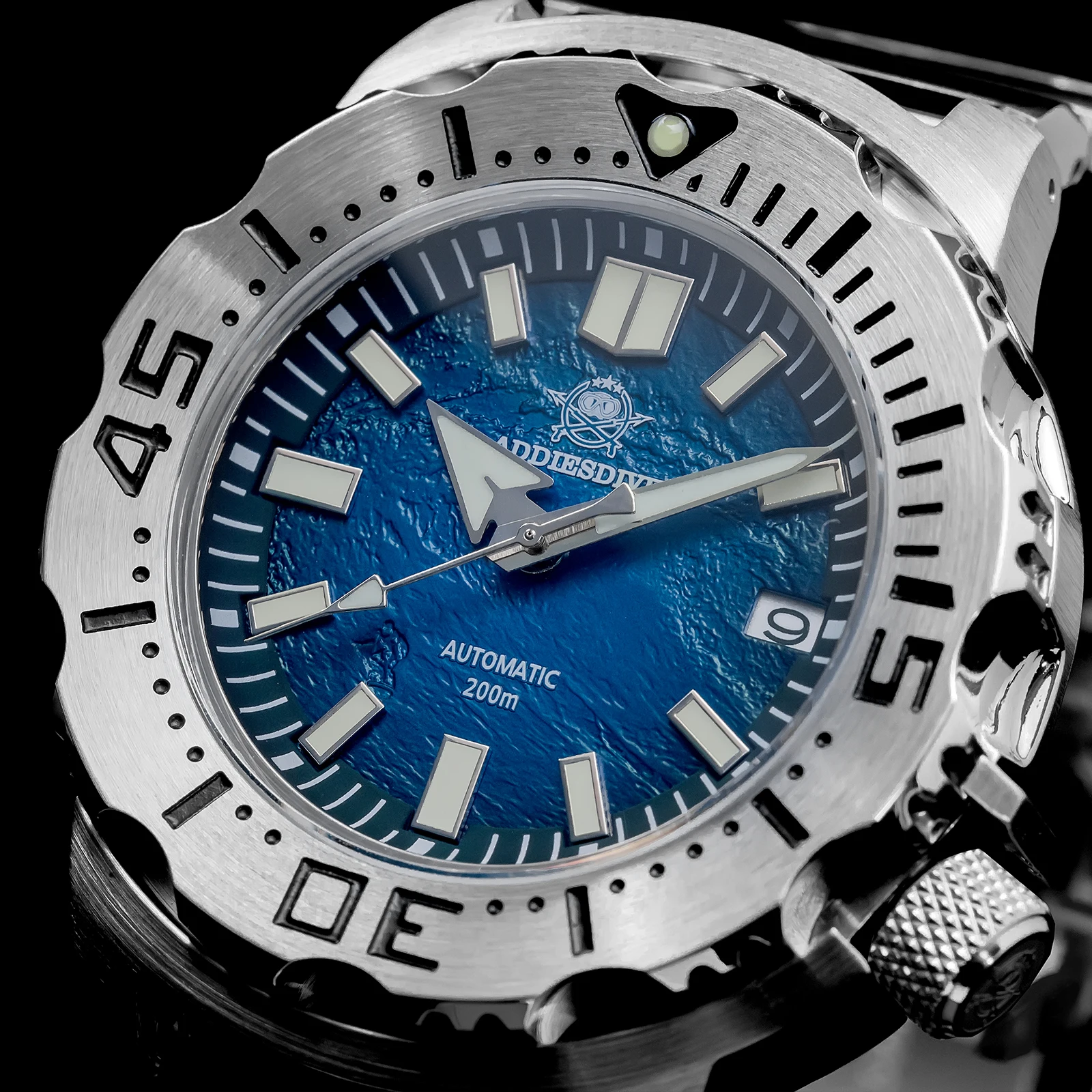 Фото Часы ADDIESDIVE Sapphire Diver с механизмом NH35, водонепроницаемые до 20 бар, светящиеся автоматические механические часы AD2047, наручные часы с синим циферблатом №5
