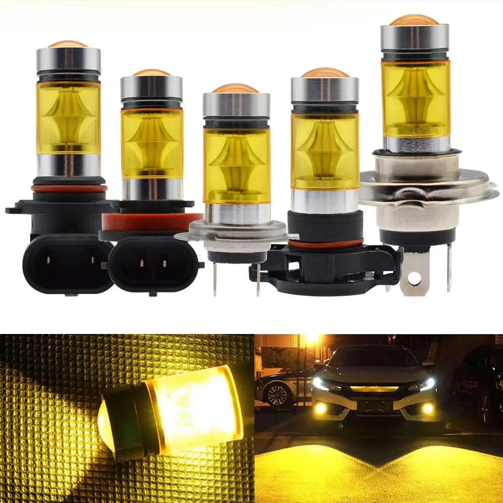 

2pcs New High Quality Led Car Fog Light H1/H3/H4/H7/H8H11/ 9005/9006 4300K Yellow Light Super Bright Fog Lamp Bulb Plug and Play