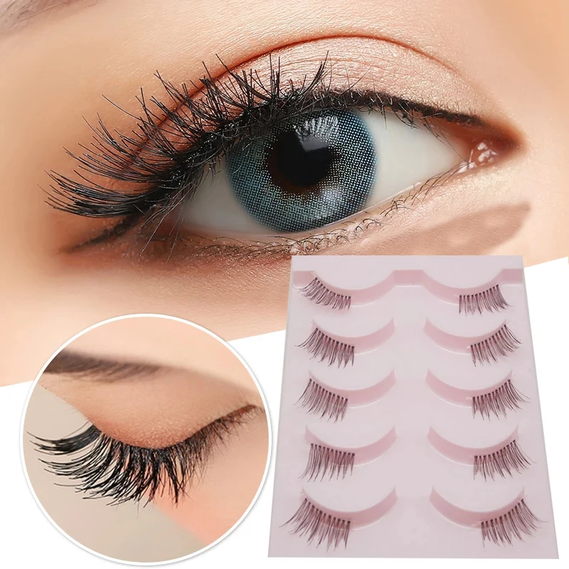 

5 Pairs Brown Half Eey Lashes Natural Cross False Segmented Eyelashes Wispy Fluffy Eyelash Extension Makeup Half Lashes Tool