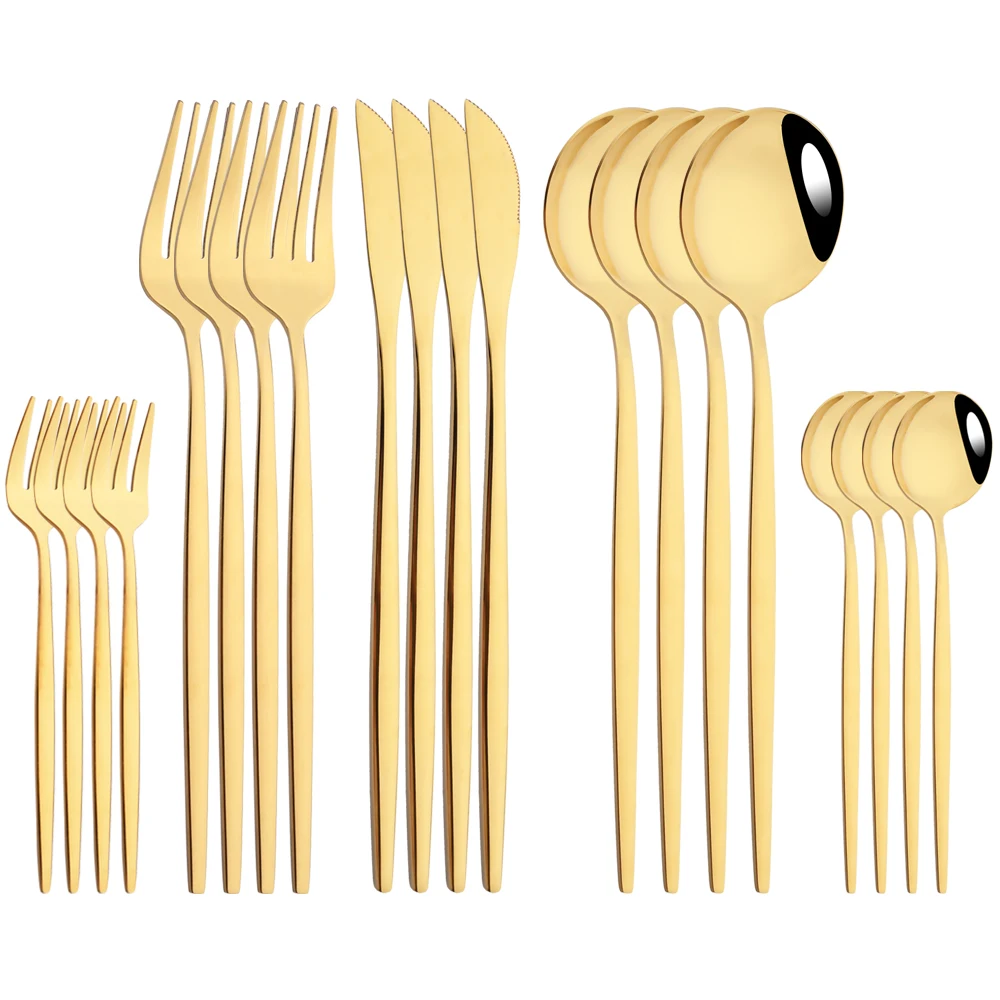 

20Pcs Gold Western Cutlery Set Knife Fork Spoon Dinnerware Set Stainless Steel Cake Fork Coffee Spoon Tableware Kitchen Flatware