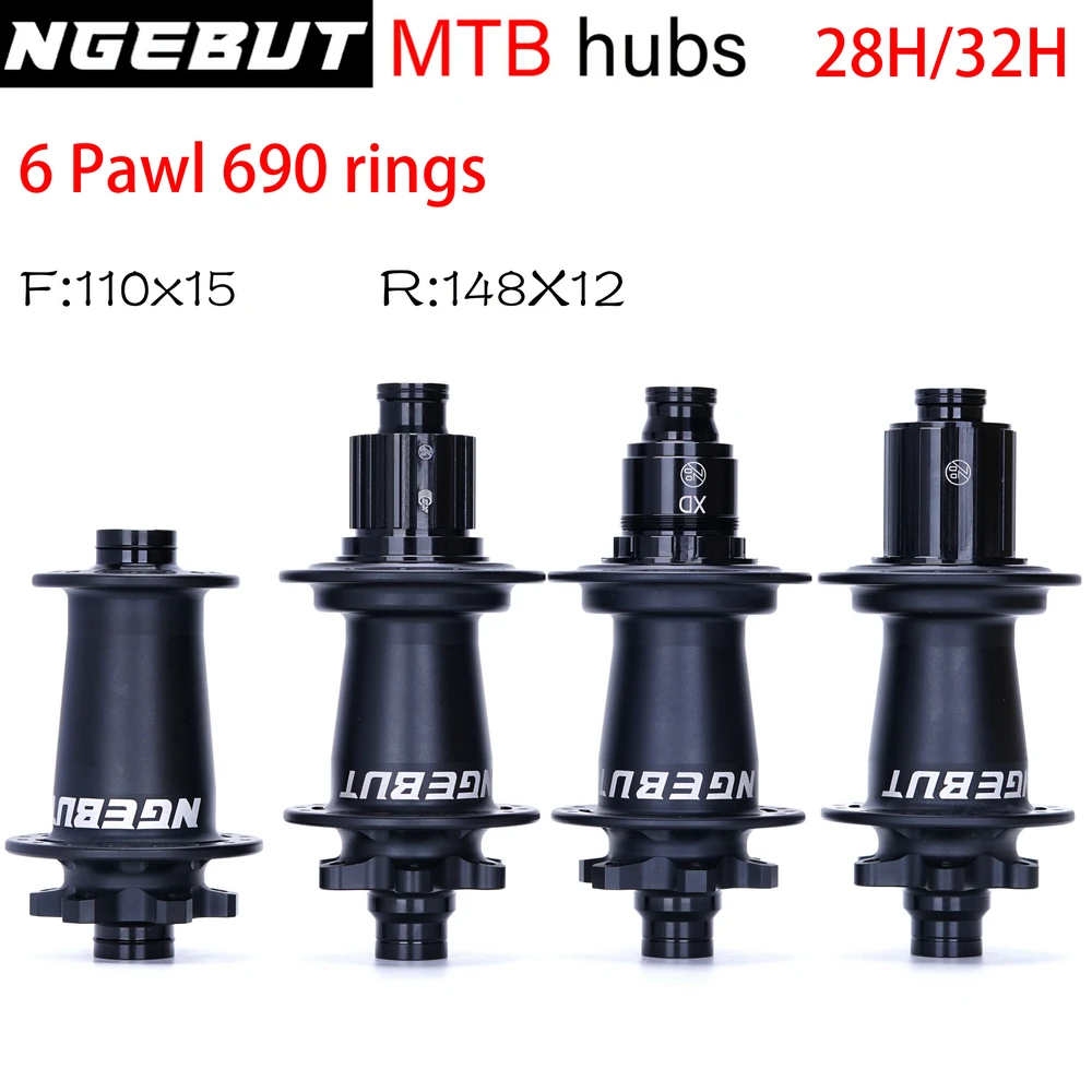 NGEBUT 690 rings Bicycle Hub Sealed Bearing 6-bolt Disc Brake J-Bend 28/32 Holes  BOOST MTB Hub HG XD MS148*12 110*15