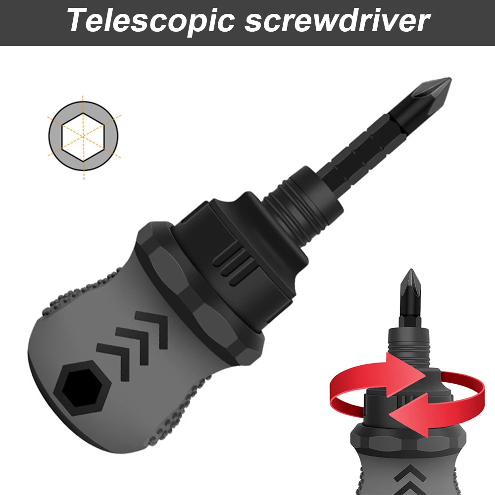 

Mini Manual Ratcheting Dual Screwdriver Phillips Slotted 2 in 1 Telescopic Double Head Screwdriver