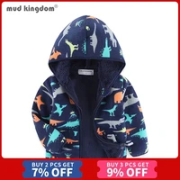 mudkingdom boys gils hooded coats fashion dinosaur print pattern long sleeve children outerwear winter fleece jackets clothing