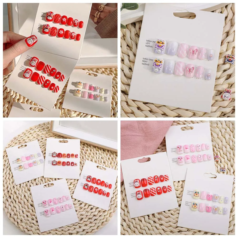 12 шт./компл. детские новогодние накладные ногти с изображением льва полное