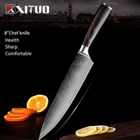 xituo sharp kitchen knives 8%e2%80%9c santoku chef knife damascus pattern cleaver slicing knives cut vegetable and meat cooking knife