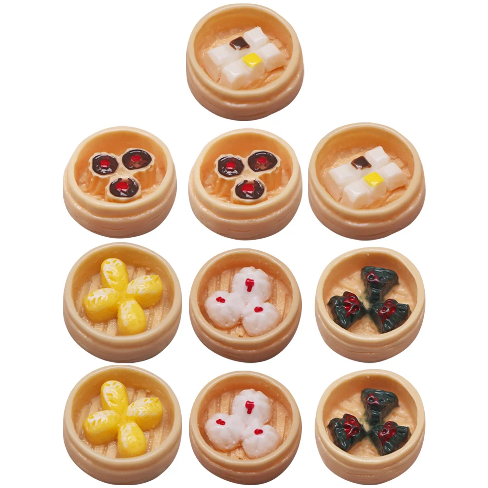 

10 Pcs Mini Food Models Simulation Dessert Props Steamer Steamed Bun Miniature Play Decorations Tiny Decors Resin Photo