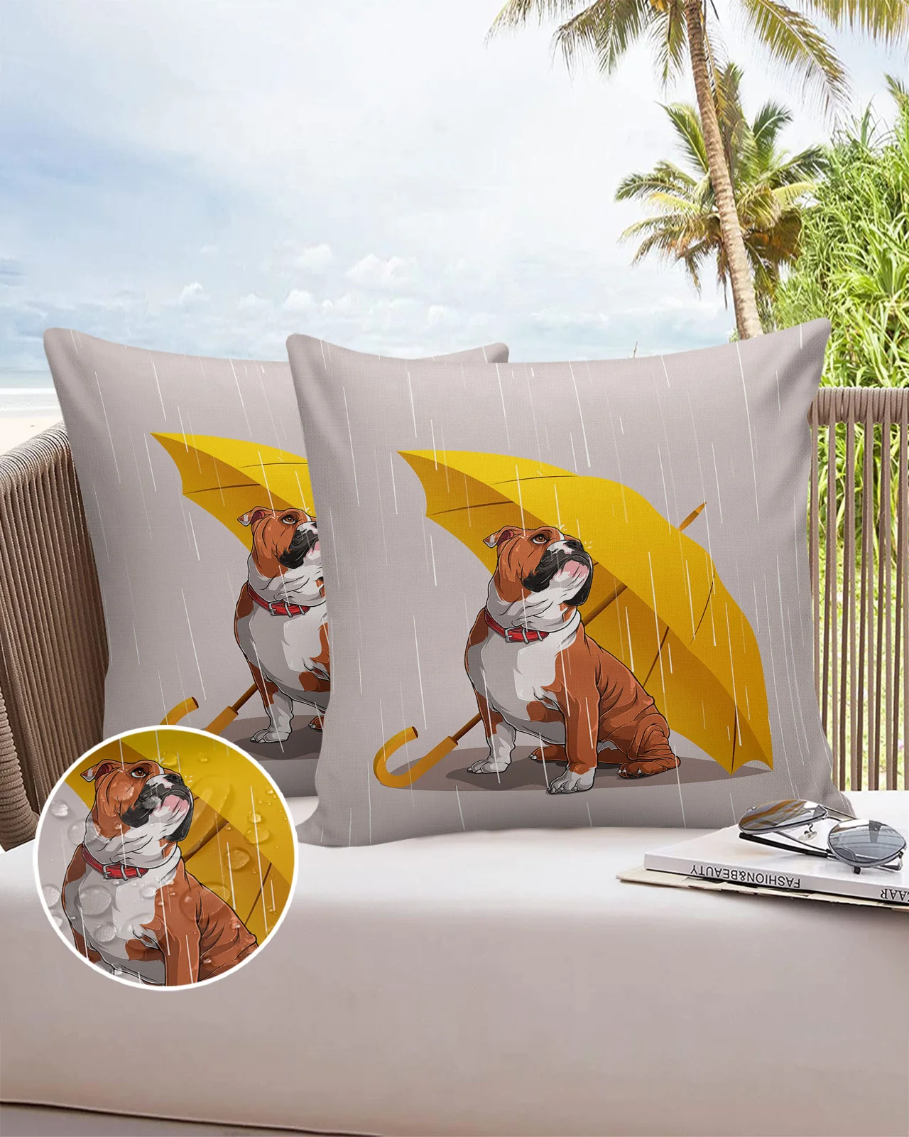 

Наволочка для дивана с желтым зонтиком бульдогом, набор водонепроницаемых наволочек для отеля, хлопковая льняная наволочка 40 × 40 45 × 45 60 × 60