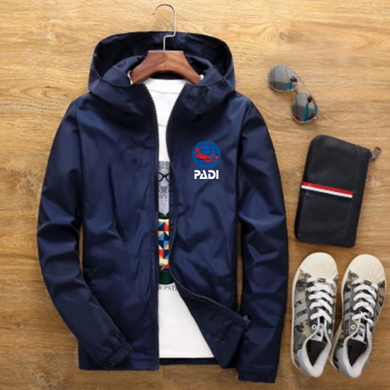 

Diver PADI Print S-7XL Plus Size Zip Jacket Men's Spring Trench Jacket Harajuku Streetwear Windproof Waterproof Jacket