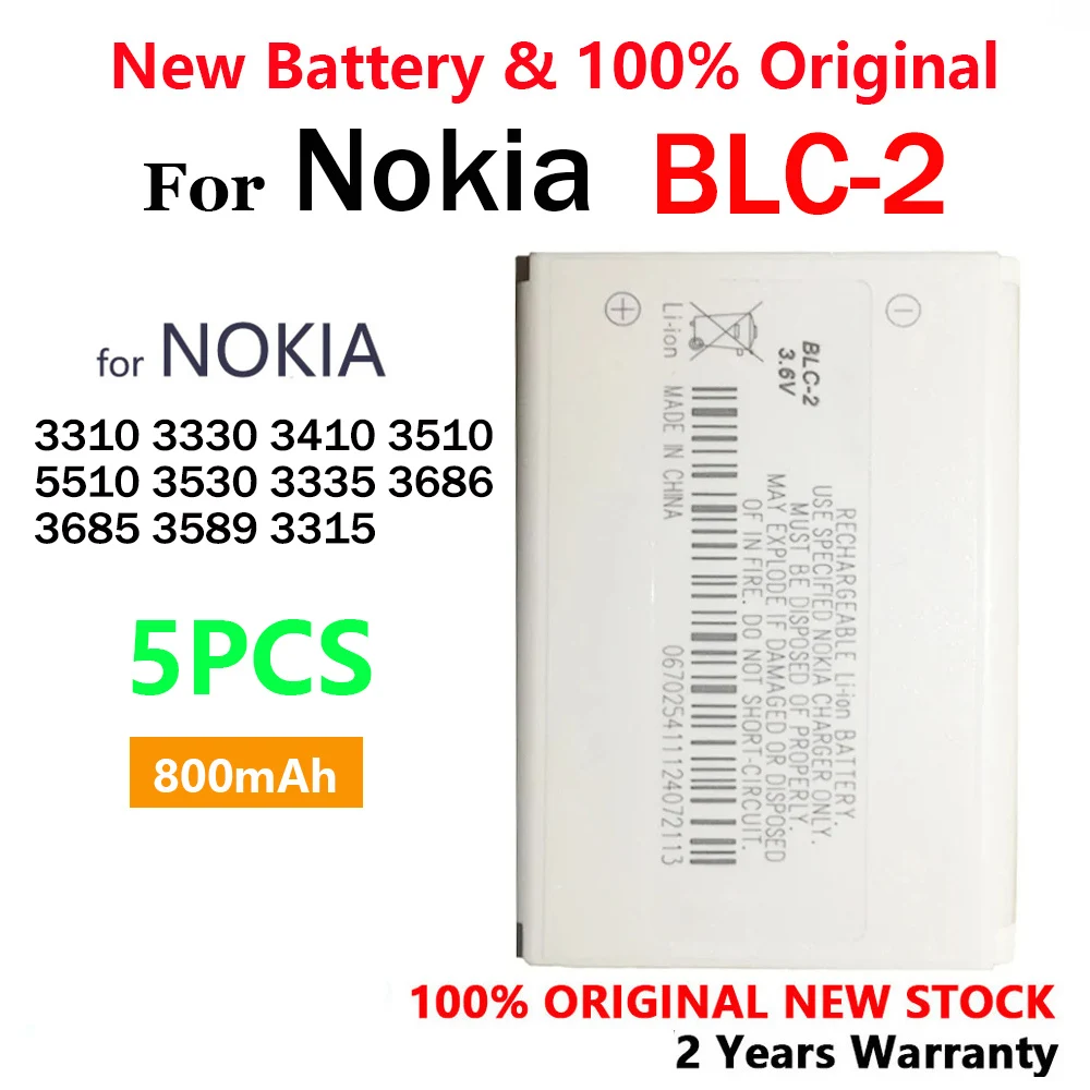 100% новый оригинальный аккумулятор BLC-2 BLC2 800 мАч для Nokia 3310 3330 3410 3315 3510 3530 3686 3685 3589 5510