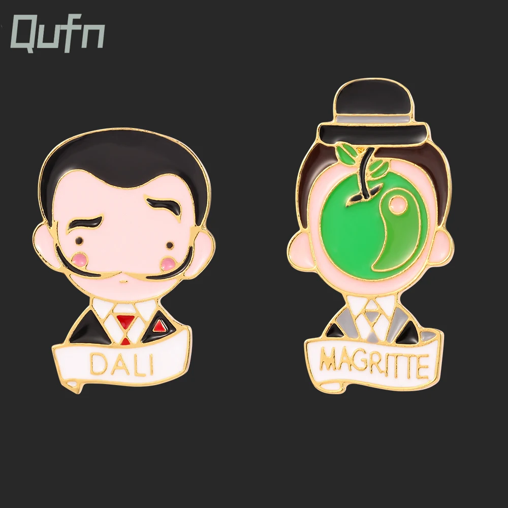 Эмалевый портрет лица брошка на лацканы Рене магритте и Сальвадора Дали абстрактная зернистая шпилька пальто отворот куртки ювелирные изделия