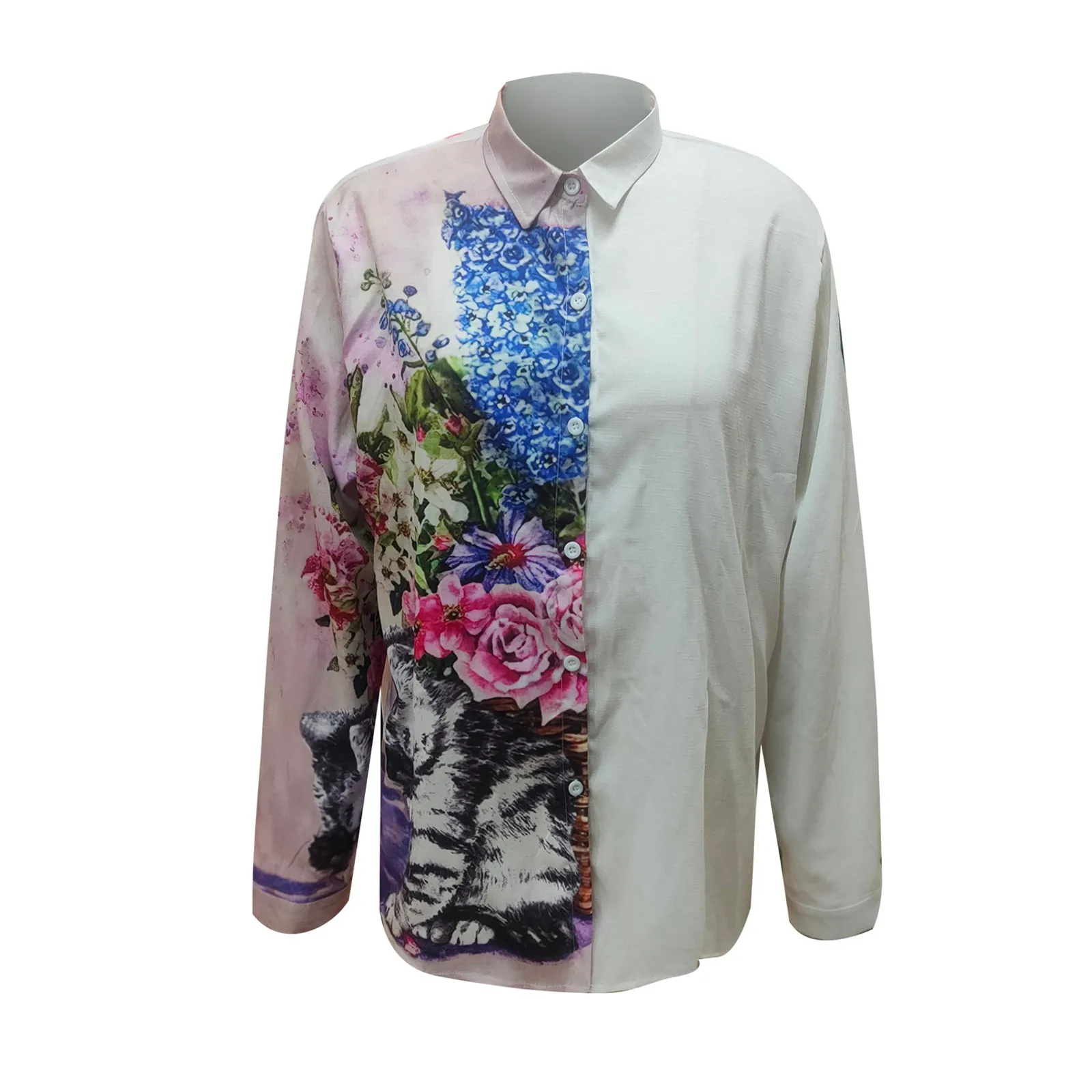 

Женская однобортная блузка с отложным воротником и длинным рукавом