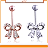 1pc bow tie belly ring rhinestones navel stud crystal belly navel jewelry stainless steel belly button ring zinc alloy navel bar