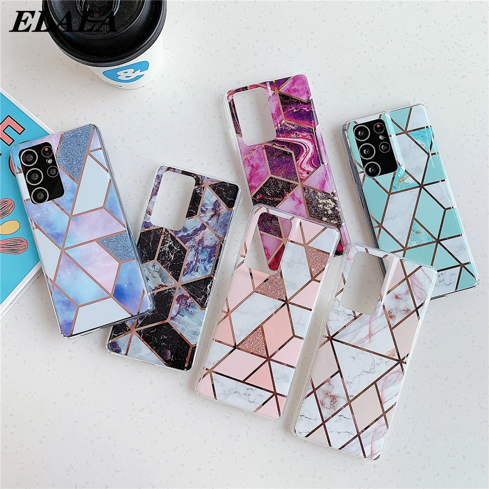 

Plated Geometric Marble Case for Galaxy A72 A52 A42 A32 A71 A51 A90 A70s A50s A10 A20 A41 A31 Slim Phone Protective Back Cover