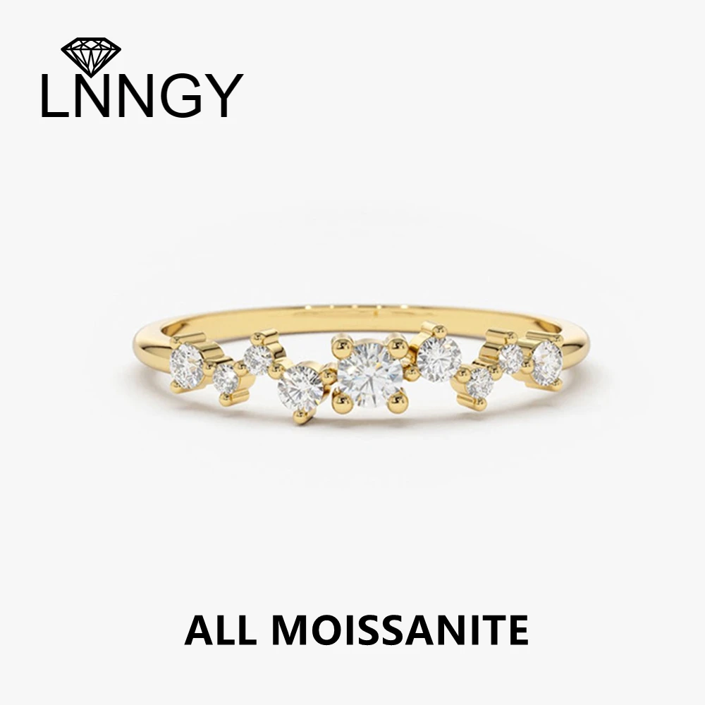 

Lnngy Certified 925 Sterling Silver Wedding Bands for Women Romantic Dazzling Moissanite Cluster Ring Stackable Jewellry Gift