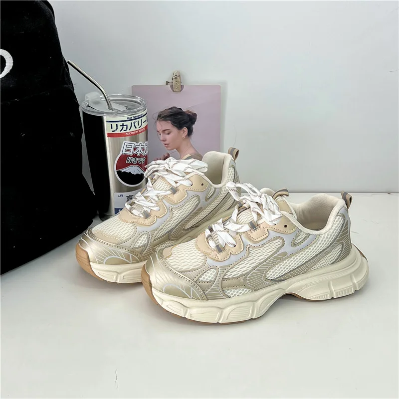 

Summer New Women's Sneakers Sports Fitness Tennis Shoes Casual Vulcanized Shoes Color Matching Lace-up Non-slip Mesh Shoes