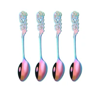 4 pcsset coffee spoon 304 stainless steel mini rose gold stirring spoon tea spoons dessert fruit spoon kitchen tableware