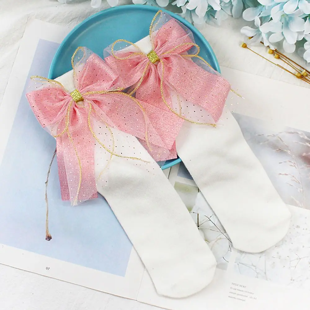 

0-12Years Baby Girls Socks Silk Big Bows Long Socks Soft Infant Tube Socks Bowknot Princess Knee High Socks