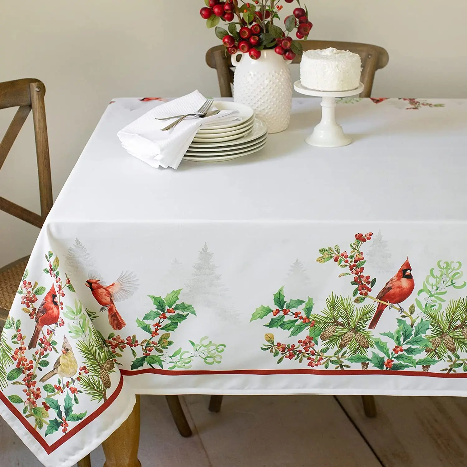 

Legant Cardinal Christmas Linen Rectangular Tablecloth for Table Party Decoration Anti-stain Dining Table Tablecloth Table Cover