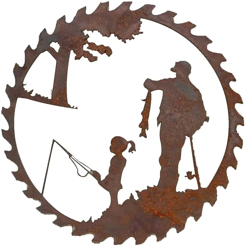 

Father's Day Gift Metal Art Fishing Wall Decor,Creative Metal Art Fishing Design Pendant Crafts Garden Decor-Girls