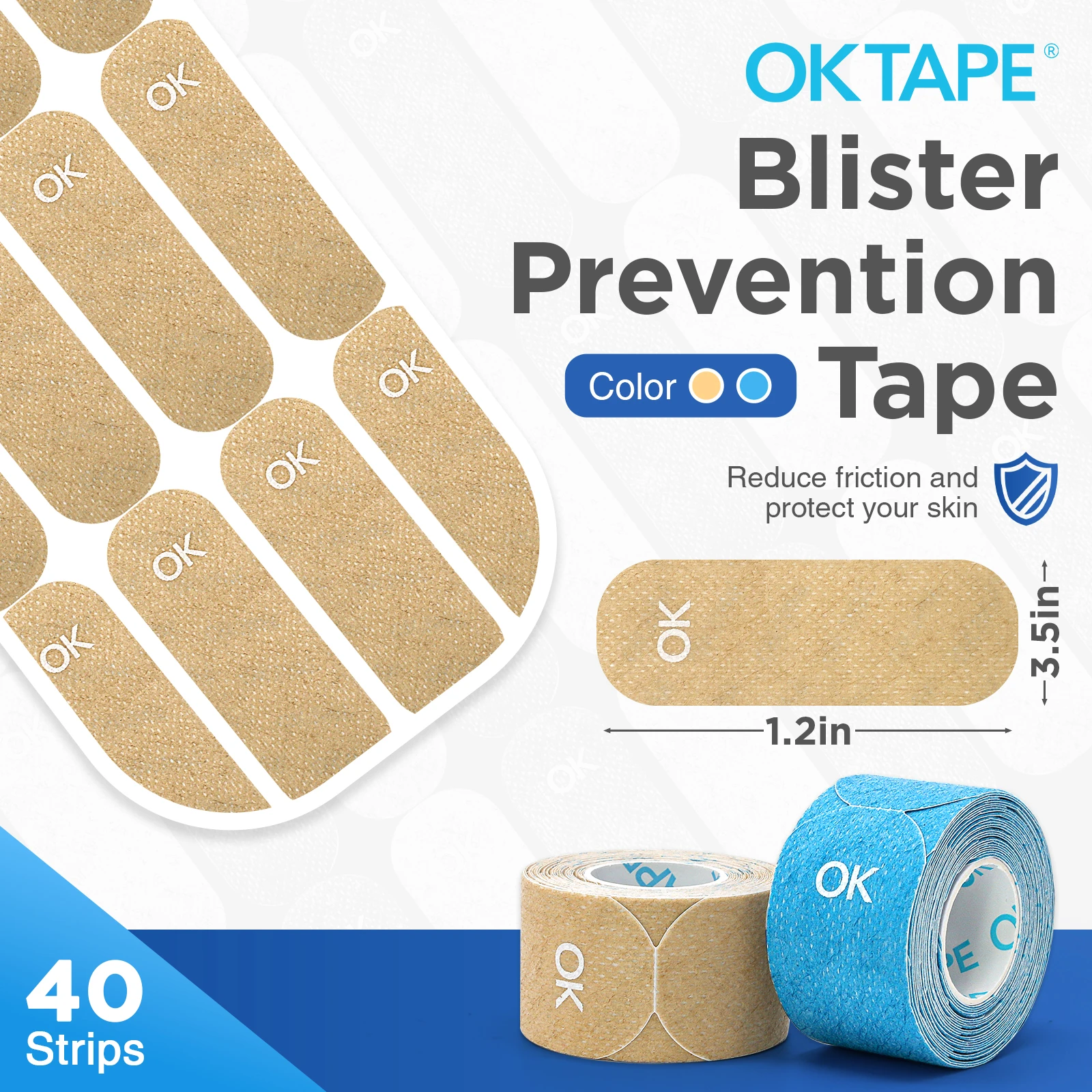 Фото Лента для предотвращения блистеров OK TAPE, 40 шт., молескин для блистеров, блистерные повязки без остатков для ног и тела, пластыри для пяток, 1,2 дюйма №2