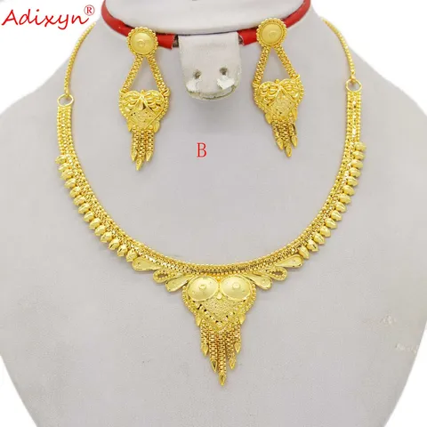 Adixyn новые индийские ювелирные изделия 24K золотого цвета ожерелье серьги Ювелирные наборы для женщин в эфиопском африканском стиле подарки N03307