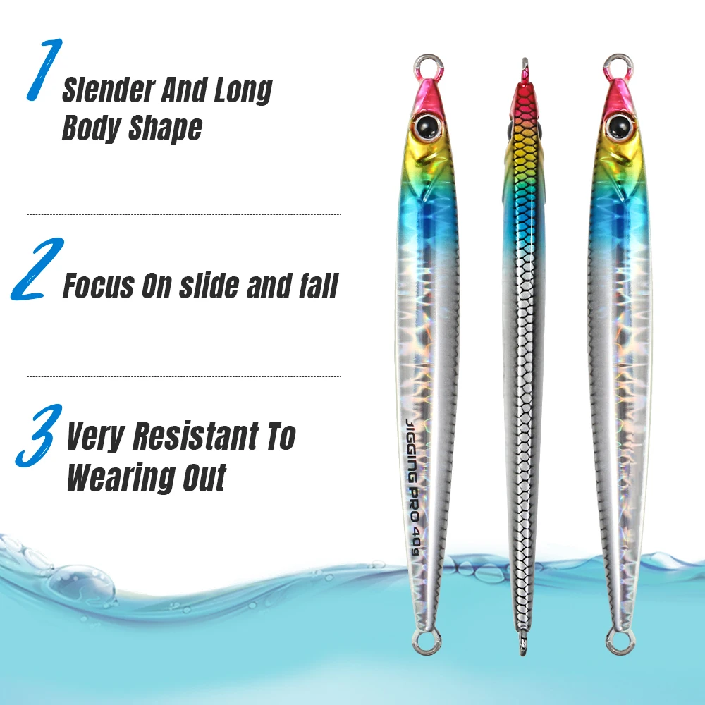 Фото JIGGING PRO Slide Stick Metal Jig 40 г 60 г Приманка для джиггинга по берегу Длинное заброса Быстро тонущие падающие приманки для морского окуня Скумбрия Kingfish №3